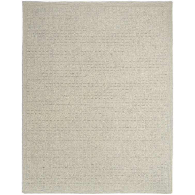 Handmade Light Blue Wool Geometric Rectangular Rug