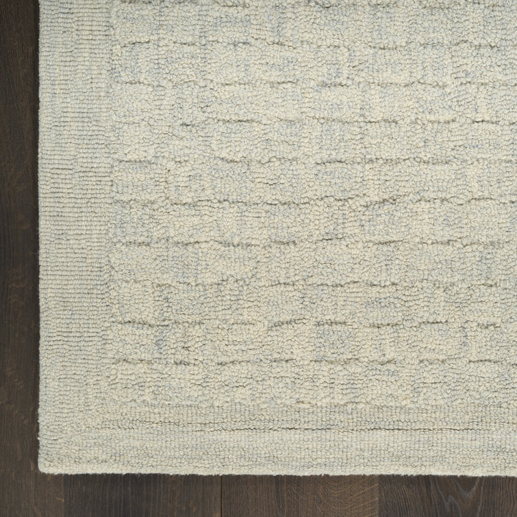 Handmade Light Blue Wool Geometric Rectangular Rug