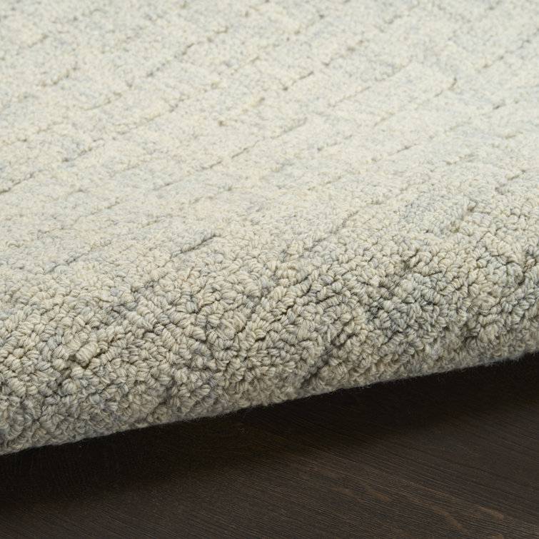 Handmade Light Blue Wool Geometric Rectangular Rug