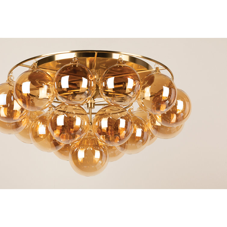 Aged Brass 6-Light Globe Glass Flush Mount