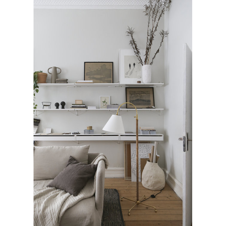 Curves No.1 Aged Brass Arc Floor Lamp with Off-White Linen Shade