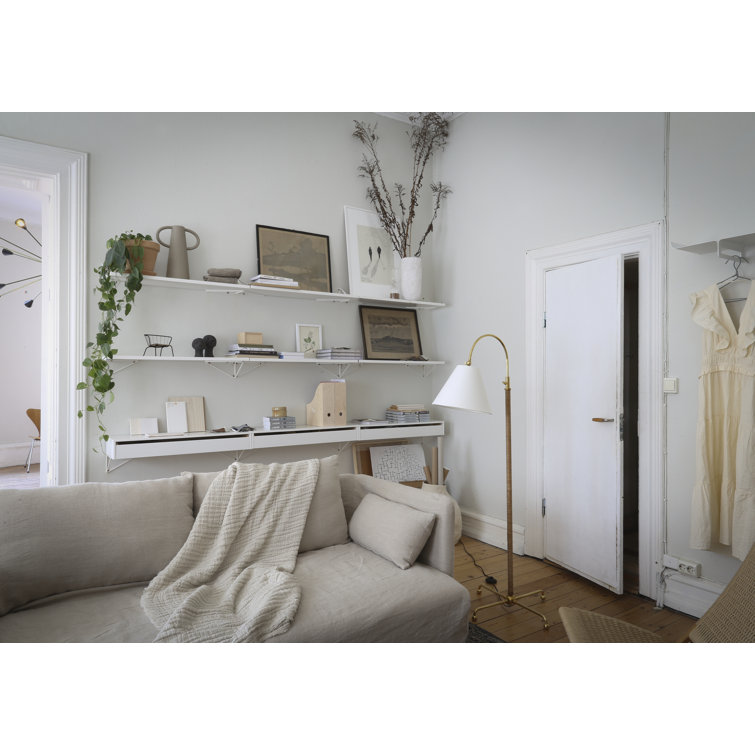 Curves No.1 Aged Brass Arc Floor Lamp with Off-White Linen Shade