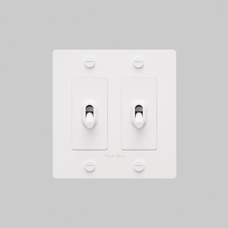 White Double Toggle Switch with Solid Metal Plate
