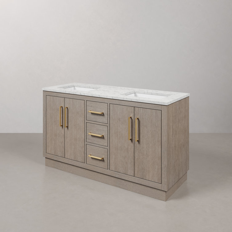 Hugo 60'' Grey Oak Double Sink Vanity with Satin Gold Hardware