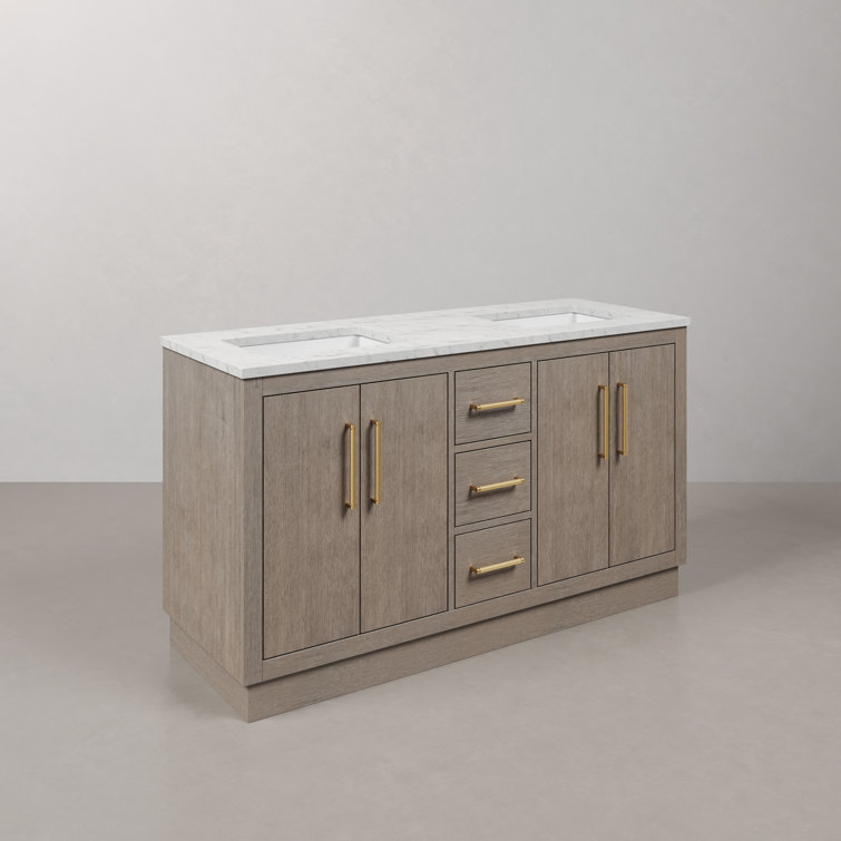 Hugo 60'' Grey Oak Double Sink Vanity with Satin Gold Hardware
