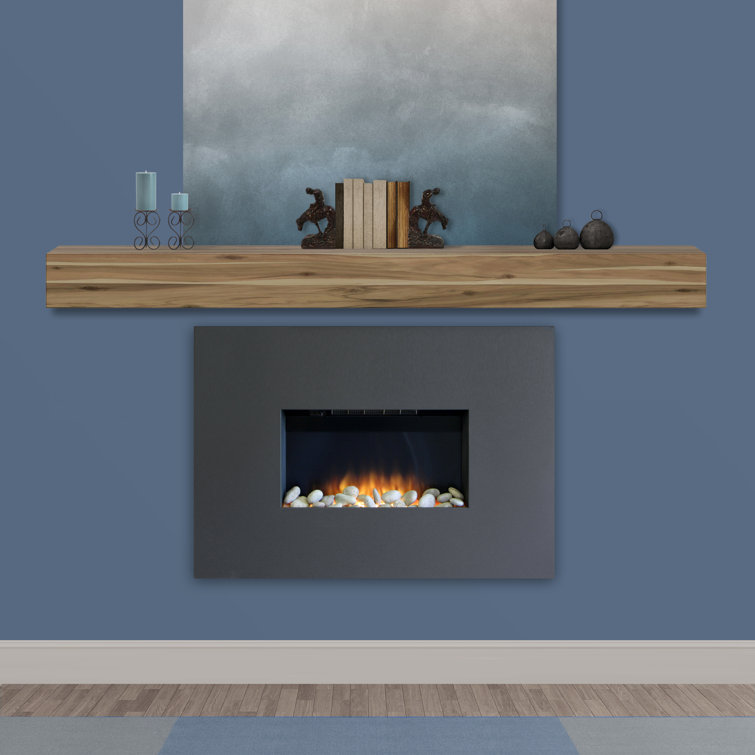 Acacia Solid Wood 72'' Mantel Shelf in Weathered Gray Finish