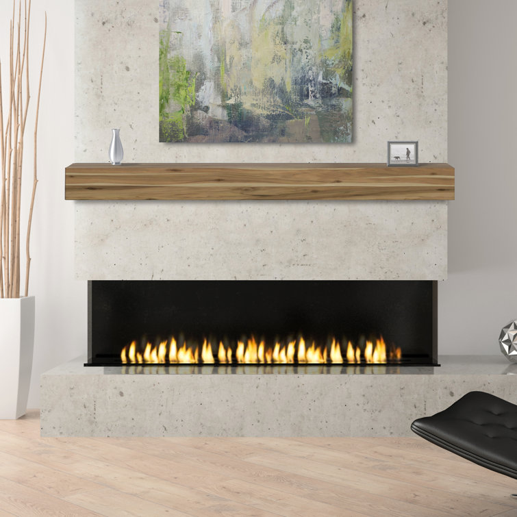 Acacia Solid Wood 72'' Mantel Shelf in Weathered Gray Finish