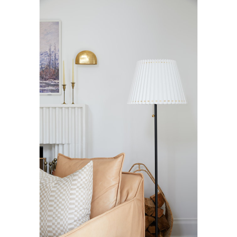 Adjustable Soft Black Floor Lamp with Pleated Belgian Linen Shade