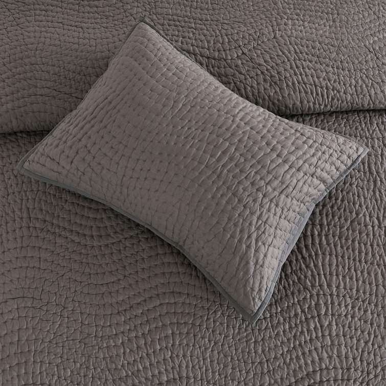 Charcoal Twin Cotton Quilt Set with Standard Sham