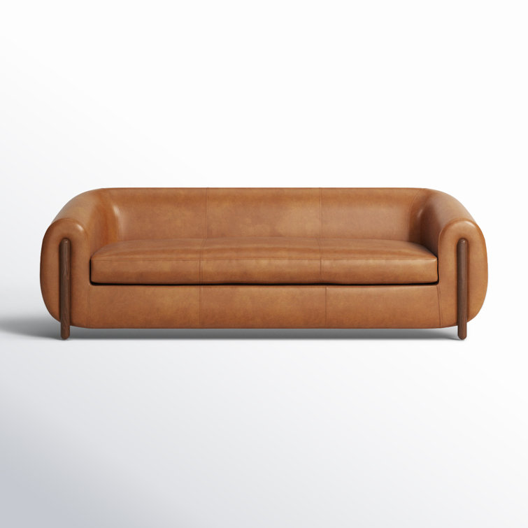 Valencia Camel 86'' Plush Leather Sofa with Solid Ash Legs