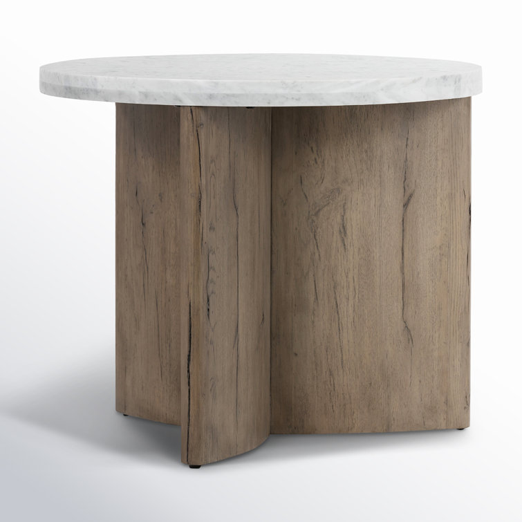 Contemporary Bianco Oak Round End Table with Italian Marble Top