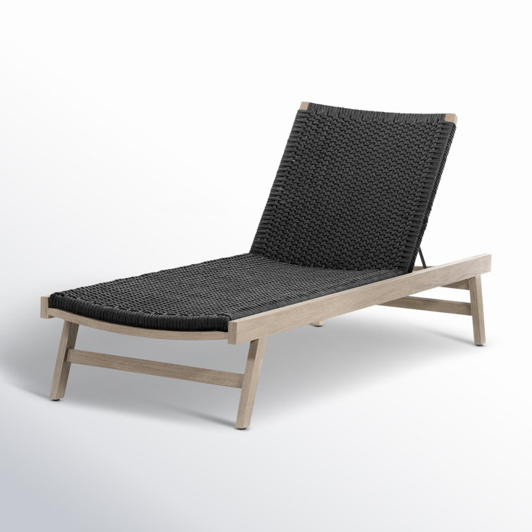 Weathered Gray and Black Teak Outdoor Chaise Lounge