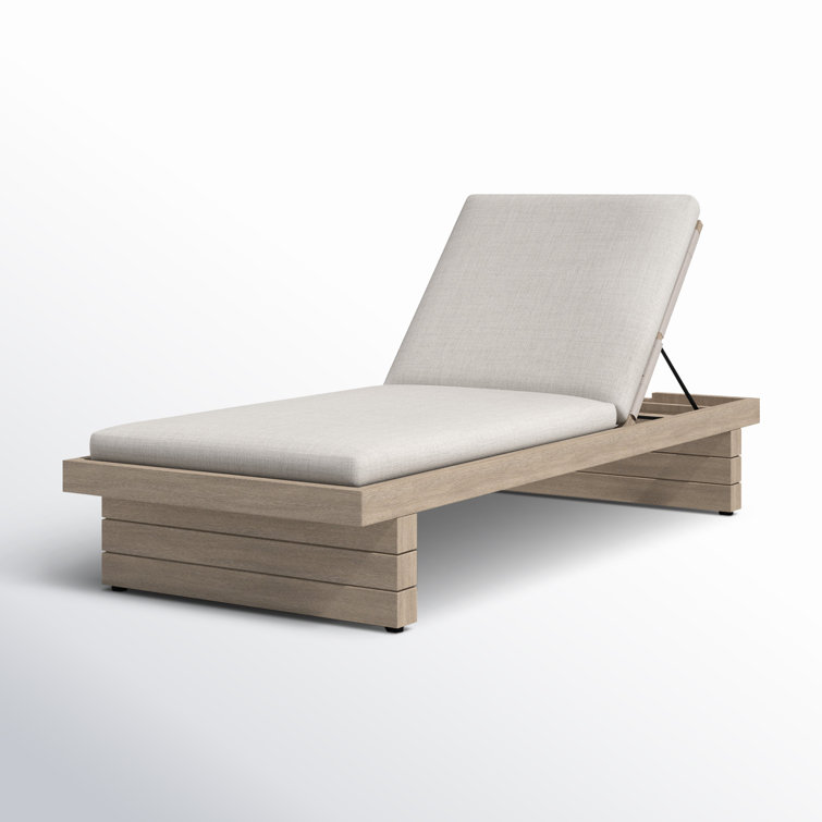 Brown Teak Single Chaise Lounge with Stone Gray Cushions