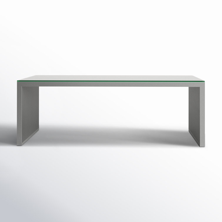 Gridiron 39.5" Square Stainless Steel and Glass Outdoor Coffee Table