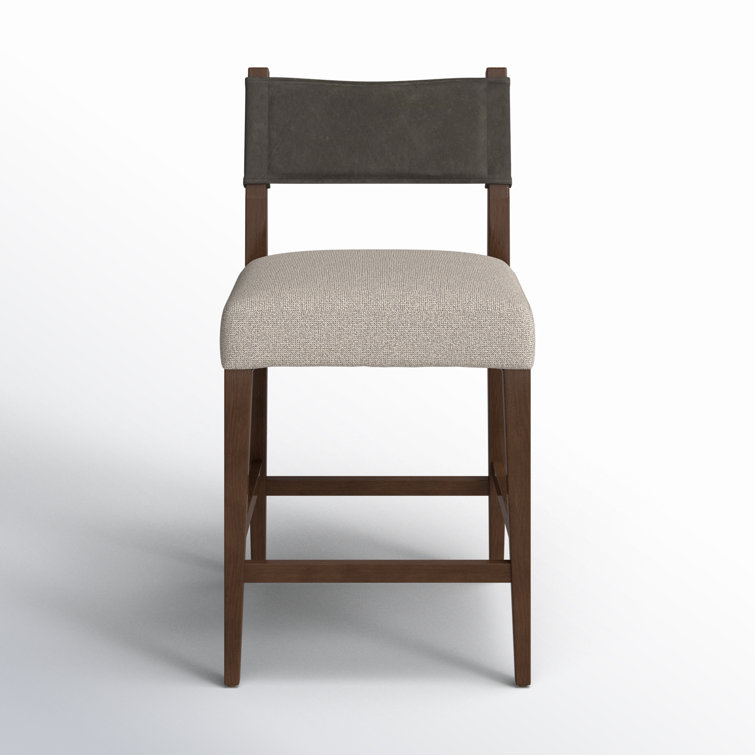 Gray and Dark Brown Leather Upholstered Counter Stool
