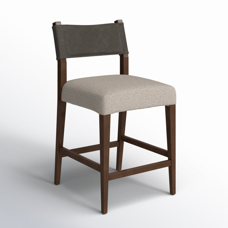 Gray and Dark Brown Leather Upholstered Counter Stool