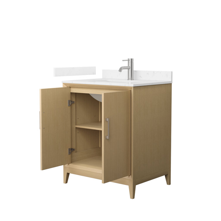 Janna 30" White Oak Freestanding Vanity with Carrara Marble Top