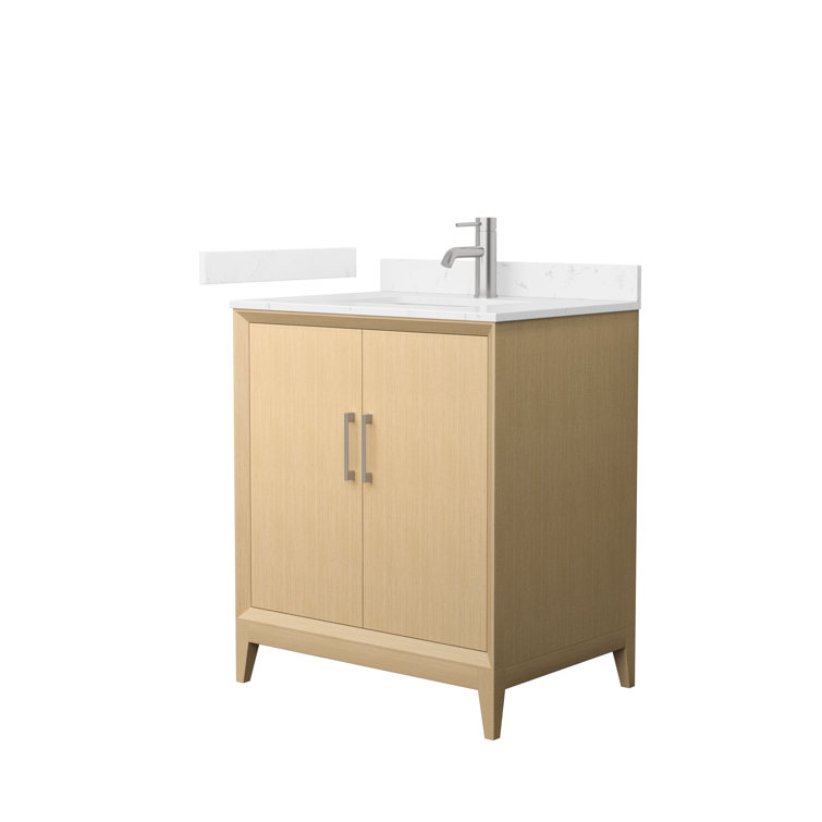 Janna 30" White Oak Freestanding Vanity with Carrara Marble Top