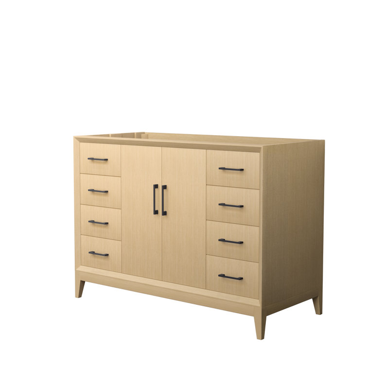 Janna 48" White Oak Freestanding Single Vanity with Marble Top and Matte Black Hardware