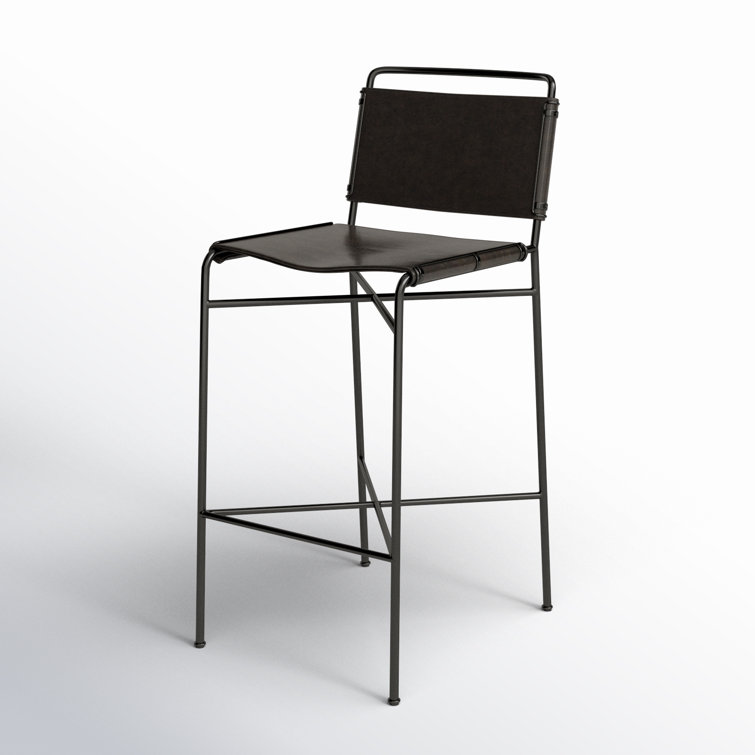 Distressed Black Metal and Leather Bar Stool