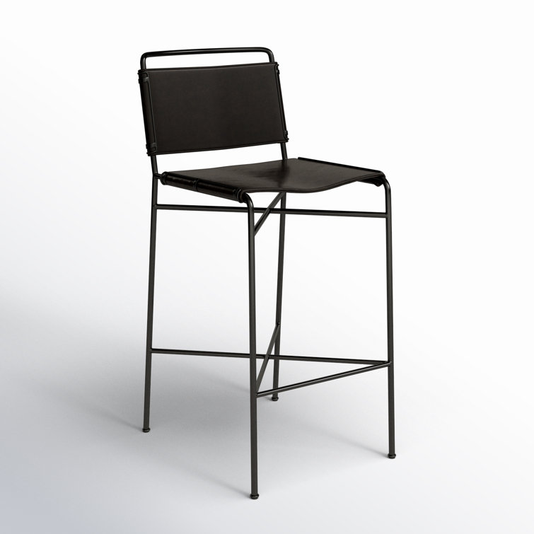 Distressed Black Metal and Leather Bar Stool