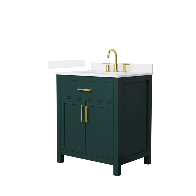 Beckett 30" Green Freestanding Vanity with White Quartz Top and Gold Hardware