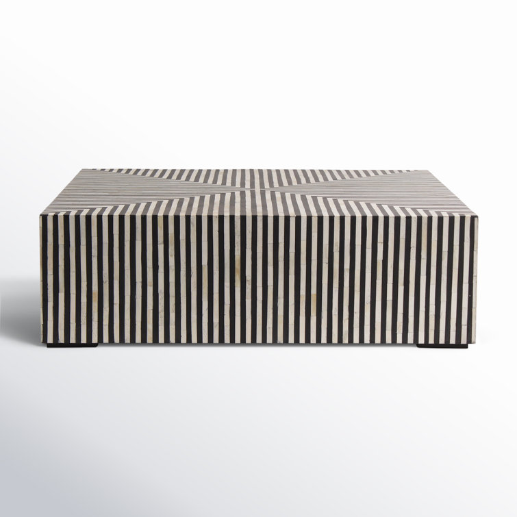 Square Black and White Bone Inlay Resin Coffee Table