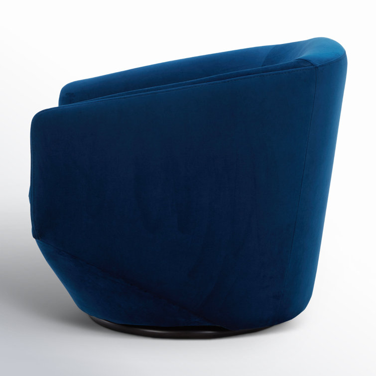 Blue Velvet Swivel Barrel Accent Chair with Wood Frame