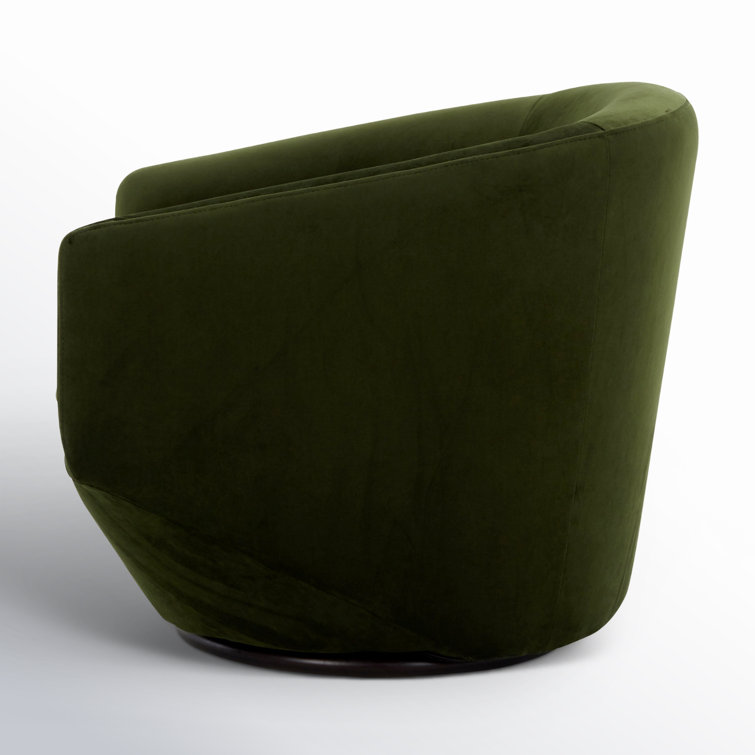 Olive Green Velvet Swivel Barrel Chair with Round Arms