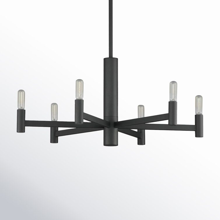 Black Aluminum Steel 6-Light Candle Style Chandelier