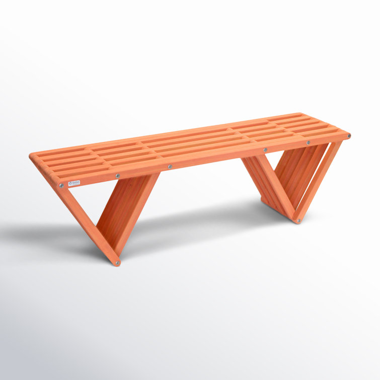 Modern Light Brown Solid Wood and Stainless Steel Bench