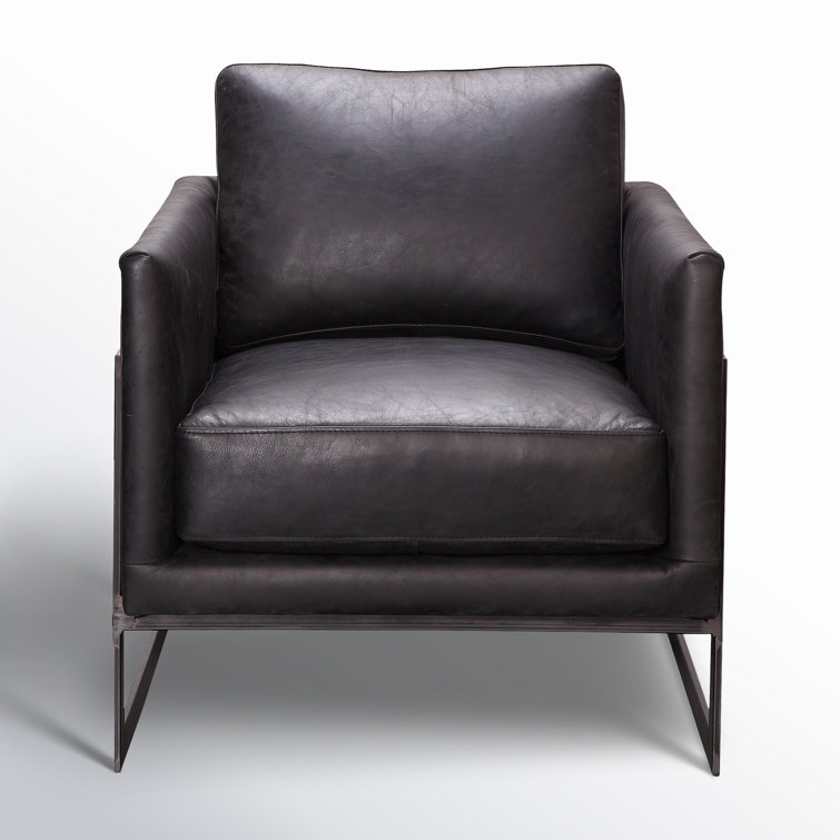 Luxley Transitional Black Leather Accent Chair with Metal Frame