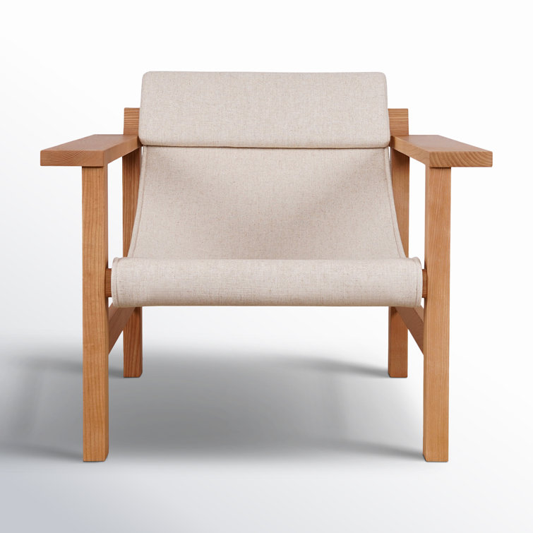 Sustainably Sourced Beige Linen & Wood Lounge Chair