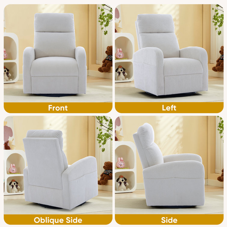 White Corduroy Upholstered Swivel Rocker Glider Nursery Chair