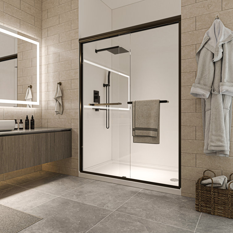 72" Black Frameless Pivot Shower Door with Clear Glass