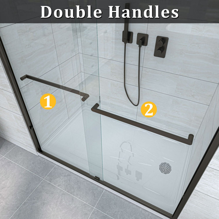 72" Black Frameless Pivot Shower Door with Clear Glass