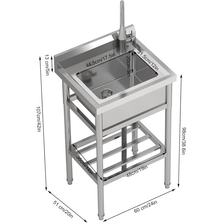 Stainless Steel Free Standing Single Bowl Utility Sink with Hot and Cold Faucet