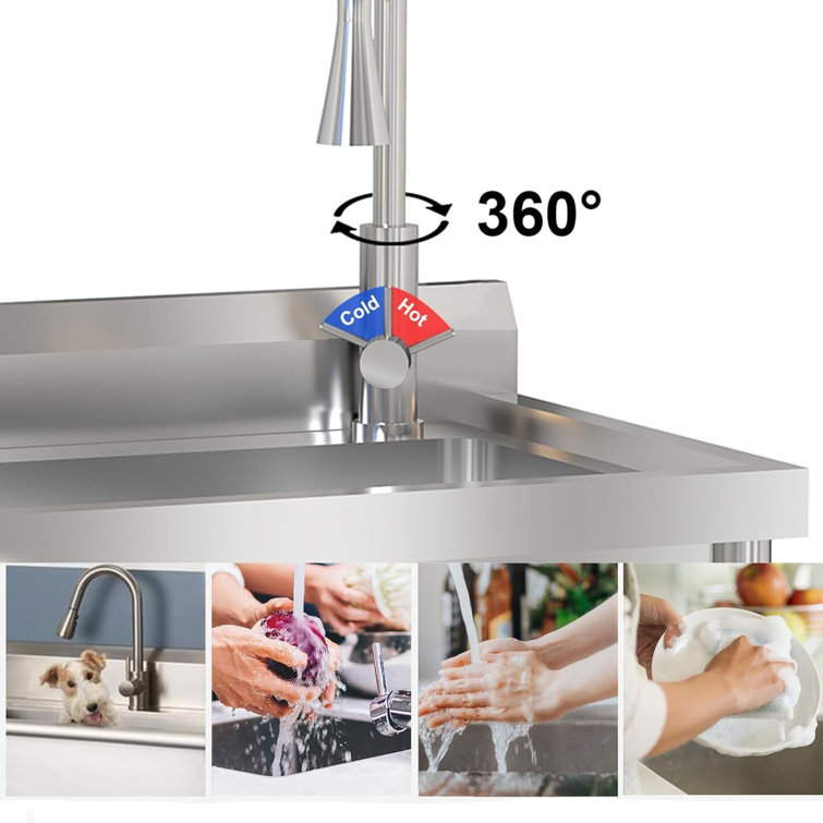Stainless Steel Free Standing Single Bowl Utility Sink with Hot and Cold Faucet
