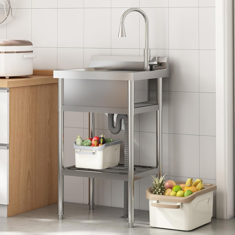 Stainless Steel Free Standing Single Bowl Utility Sink with Hot and Cold Faucet