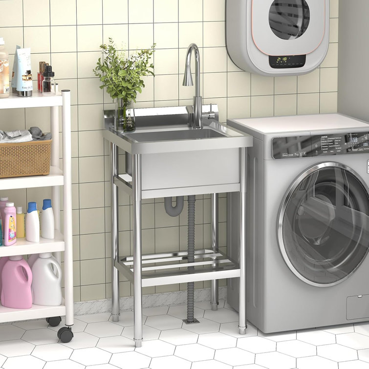 Stainless Steel Free Standing Single Bowl Utility Sink with Hot and Cold Faucet