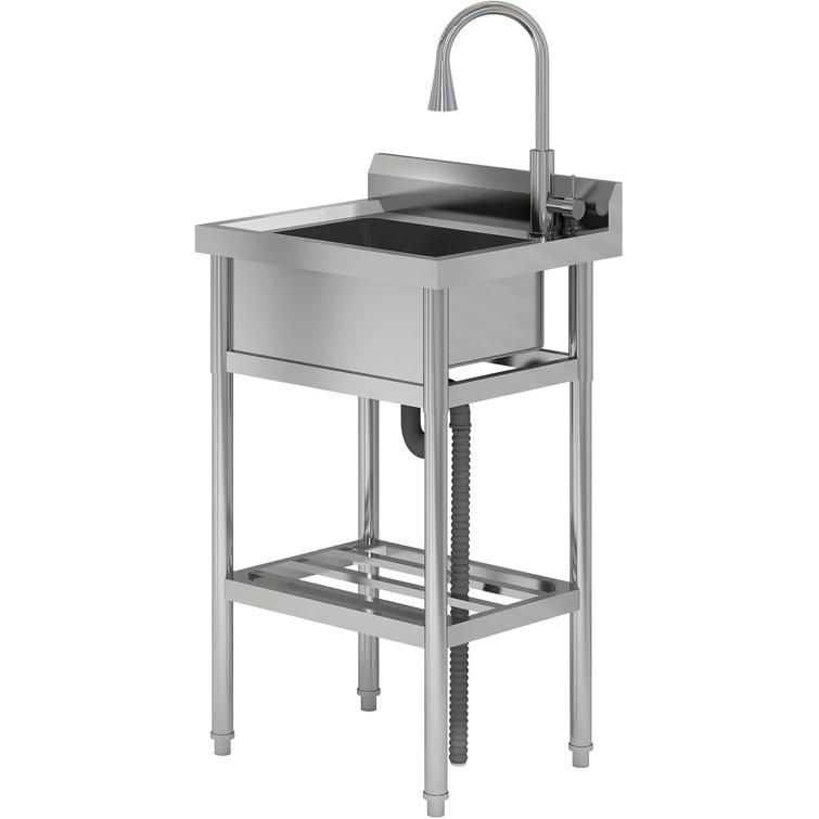 Stainless Steel Free Standing Single Bowl Utility Sink with Hot and Cold Faucet