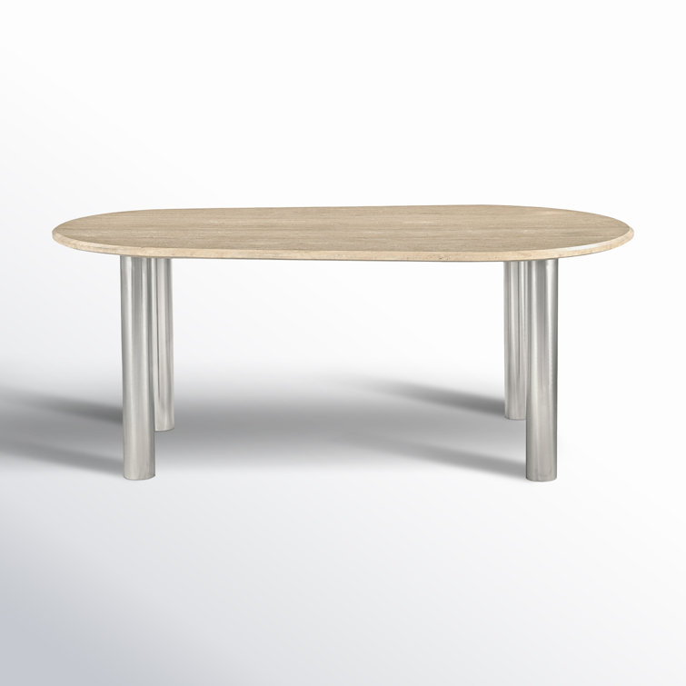 Beige Oval Marble Dining Table with Chrome Legs