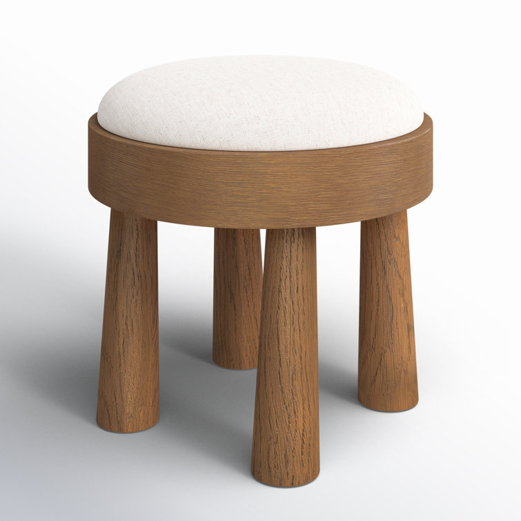 Natural Oak Veneer and Linen Upholstered Stool