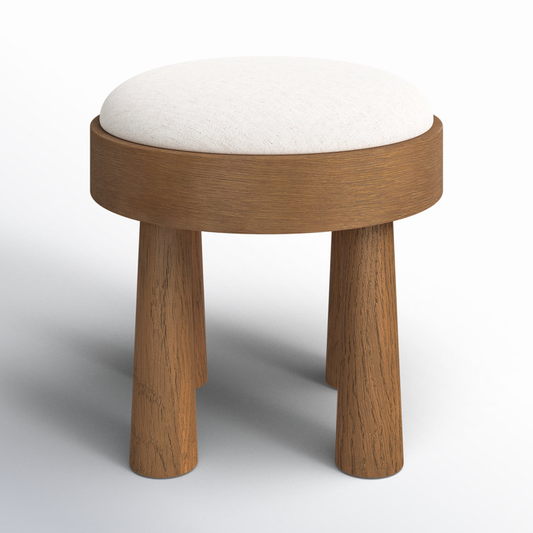 Natural Oak Veneer and Linen Upholstered Stool