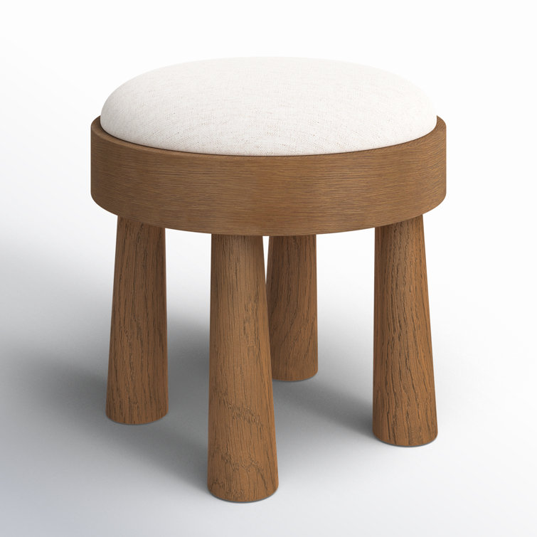 Natural Oak Veneer and Linen Upholstered Stool