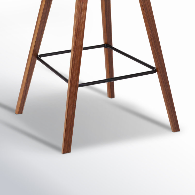 Contemporary Cream Faux Leather & Walnut Wood Counter Stool