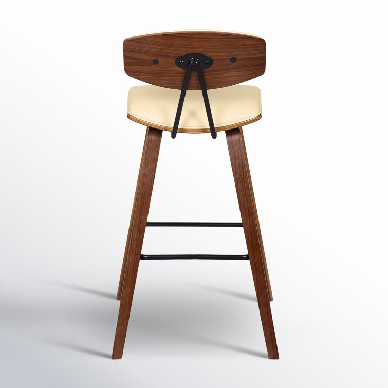 Contemporary Cream Faux Leather & Walnut Wood Counter Stool