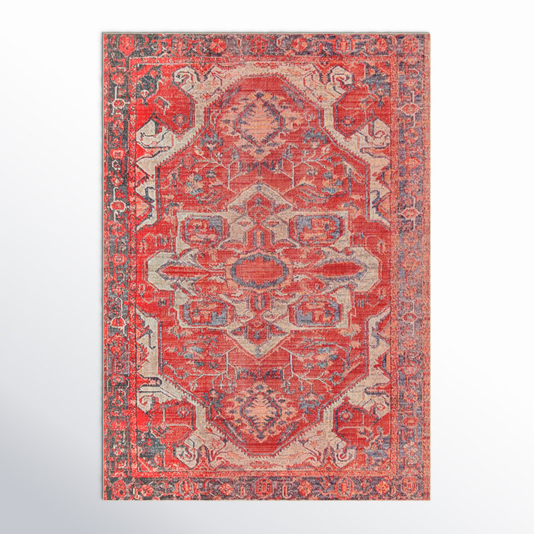 Red and Beige Stain-Resistant Synthetic Rectangular Rug