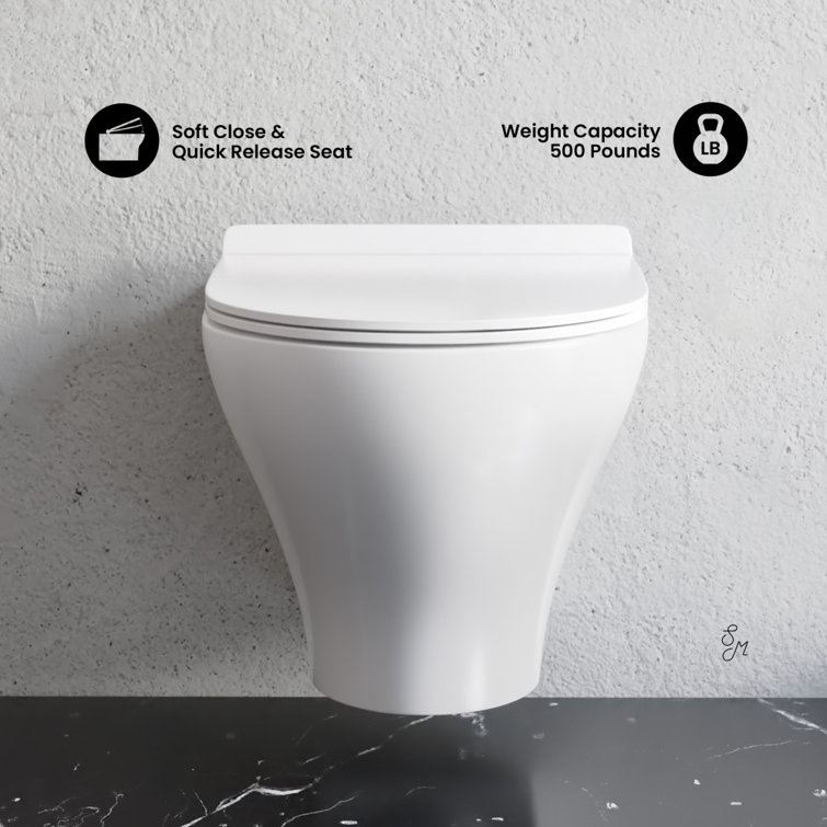 Monaco Glossy White Ceramic Wall-Hung Elongated Dual Flush Toilet
