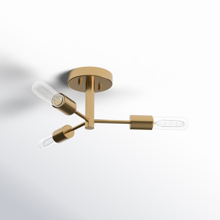 Satin Brass 3-Light Sputnik Semi Flush Mount Fixture